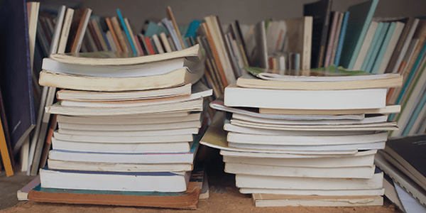 Stacks of school books for literacy instruction
