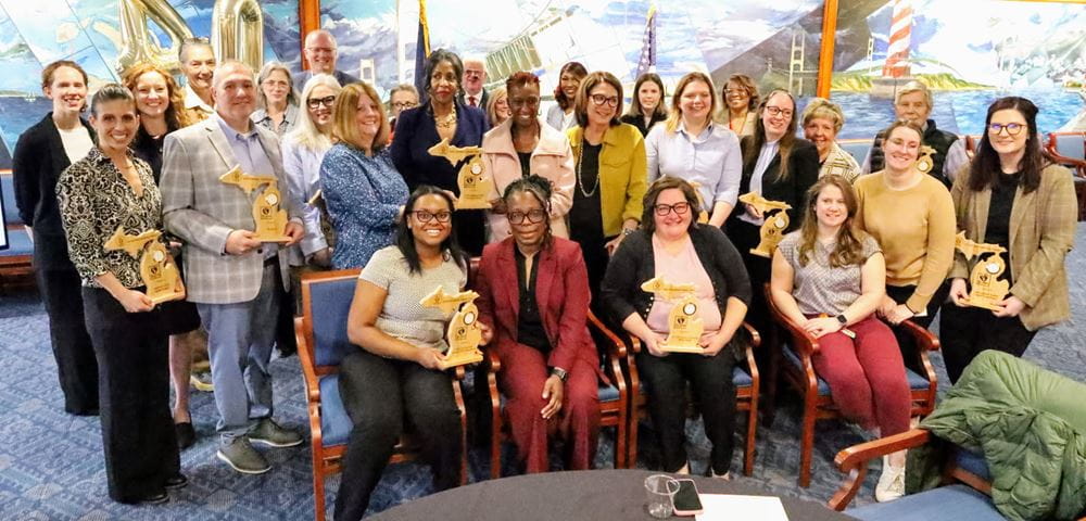 2025 Jean Chabut Health Policy Champion and Hometown Health Heroes awardees pose with Michigan Public Health Week partners.