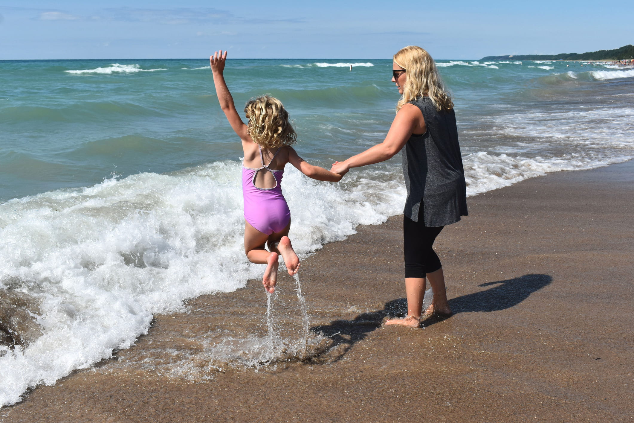 mother and daughter at lake michigan