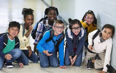 kids gathered in hallway