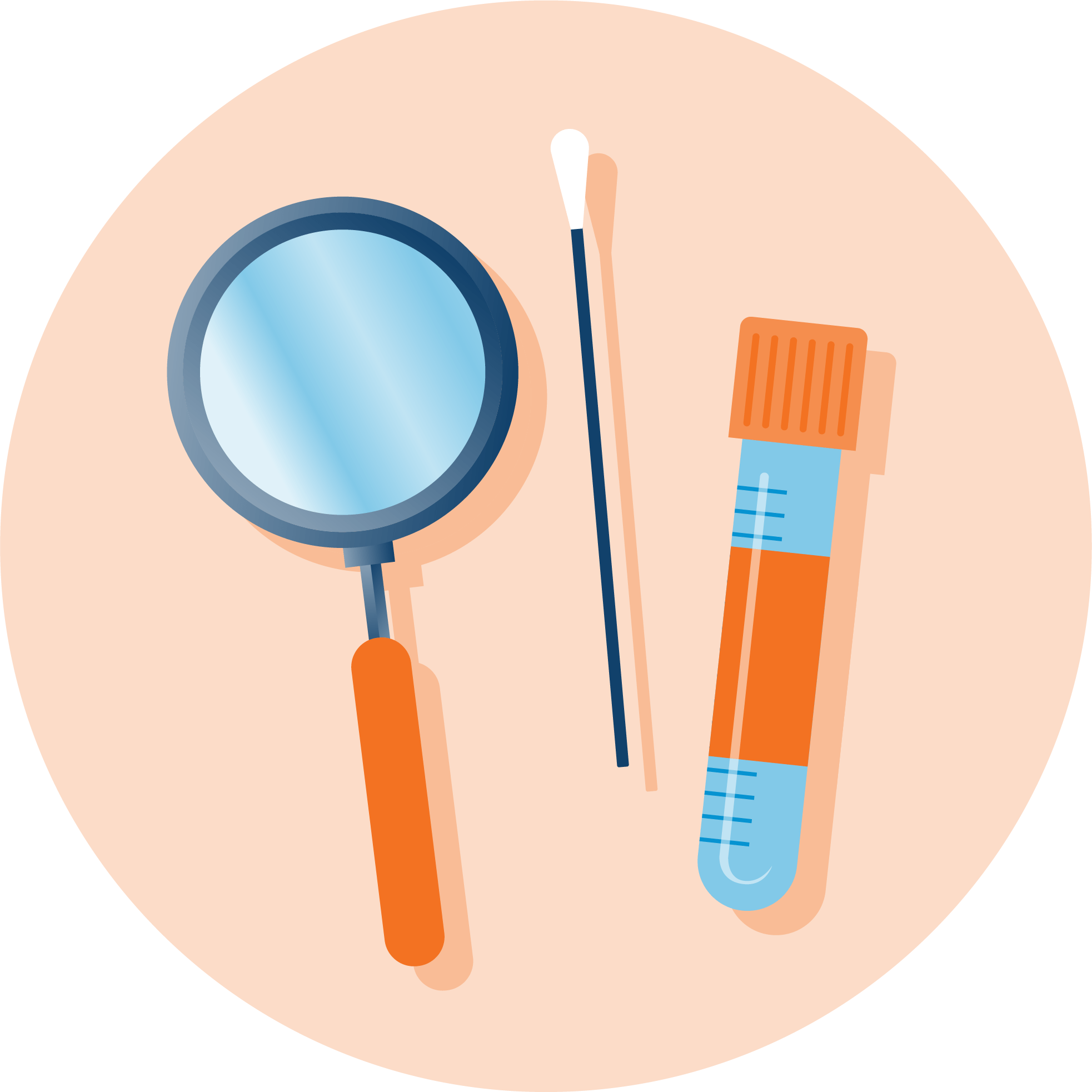 Magnified glass and cotton swab cartoon