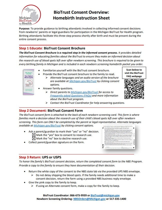 Image of BioTrust Homebirth Consent Instruction Sheet