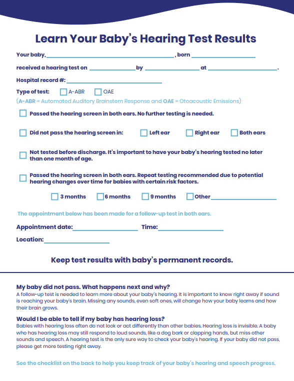 Image of Crib Card for Hearing Screening Results