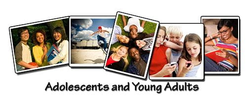 Image of Adolescents and Young Adults banner with pictures of teens