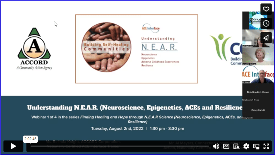 opening screen for Understanding N.E.A.R. (Neuroscience, Epigenetics, ACEs and Resilience) webinar