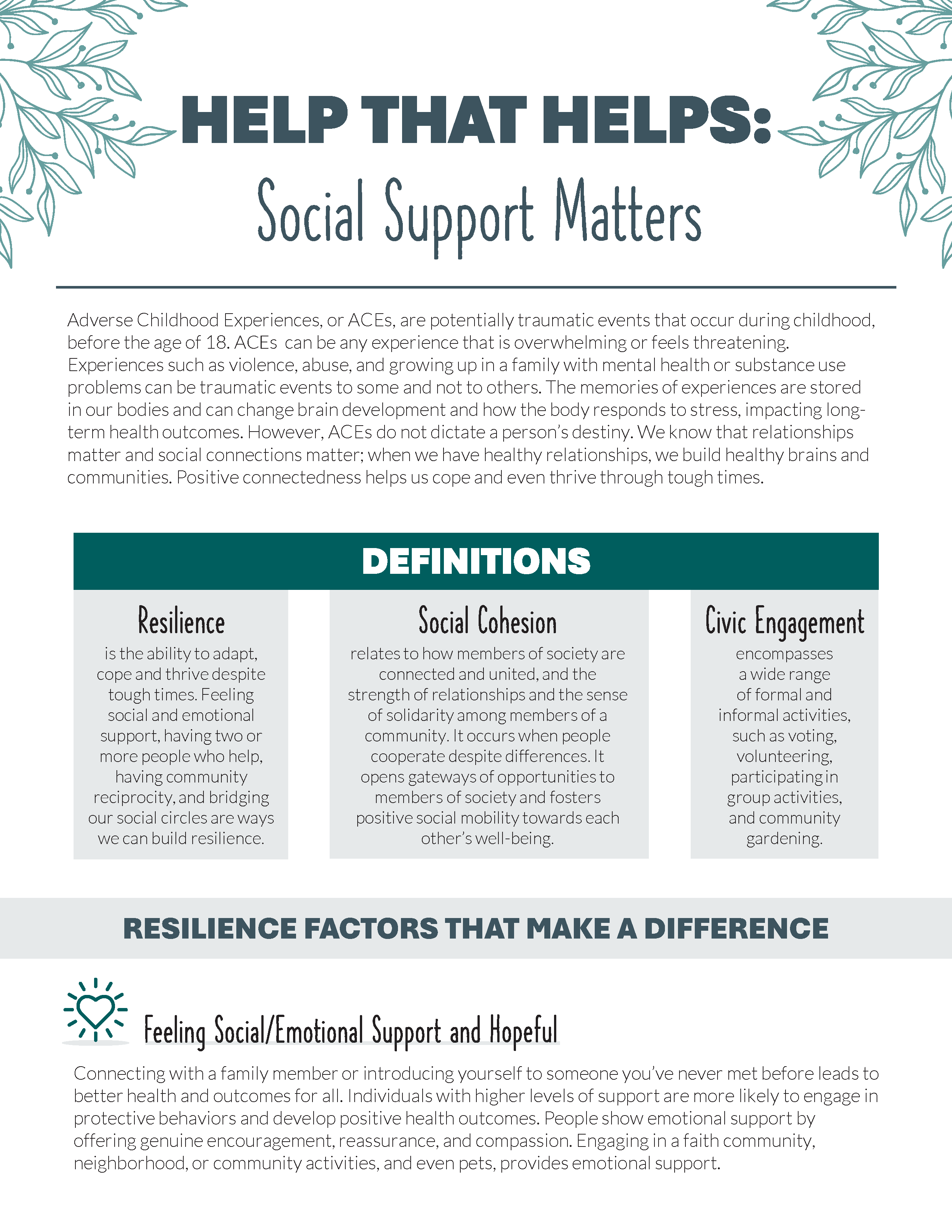 Help that Helps: Social Support Matters (MDHHS infographic)