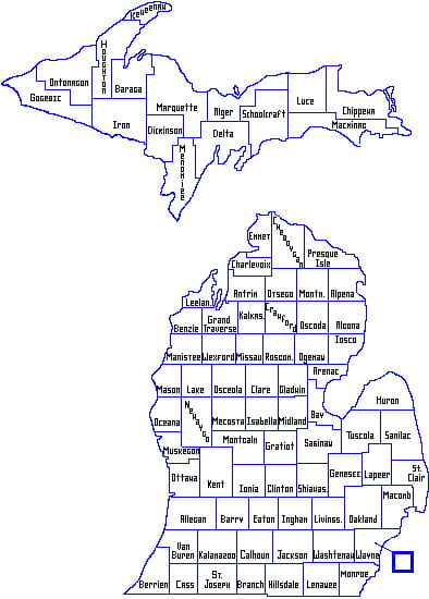 Map of Michigan with counties outlined