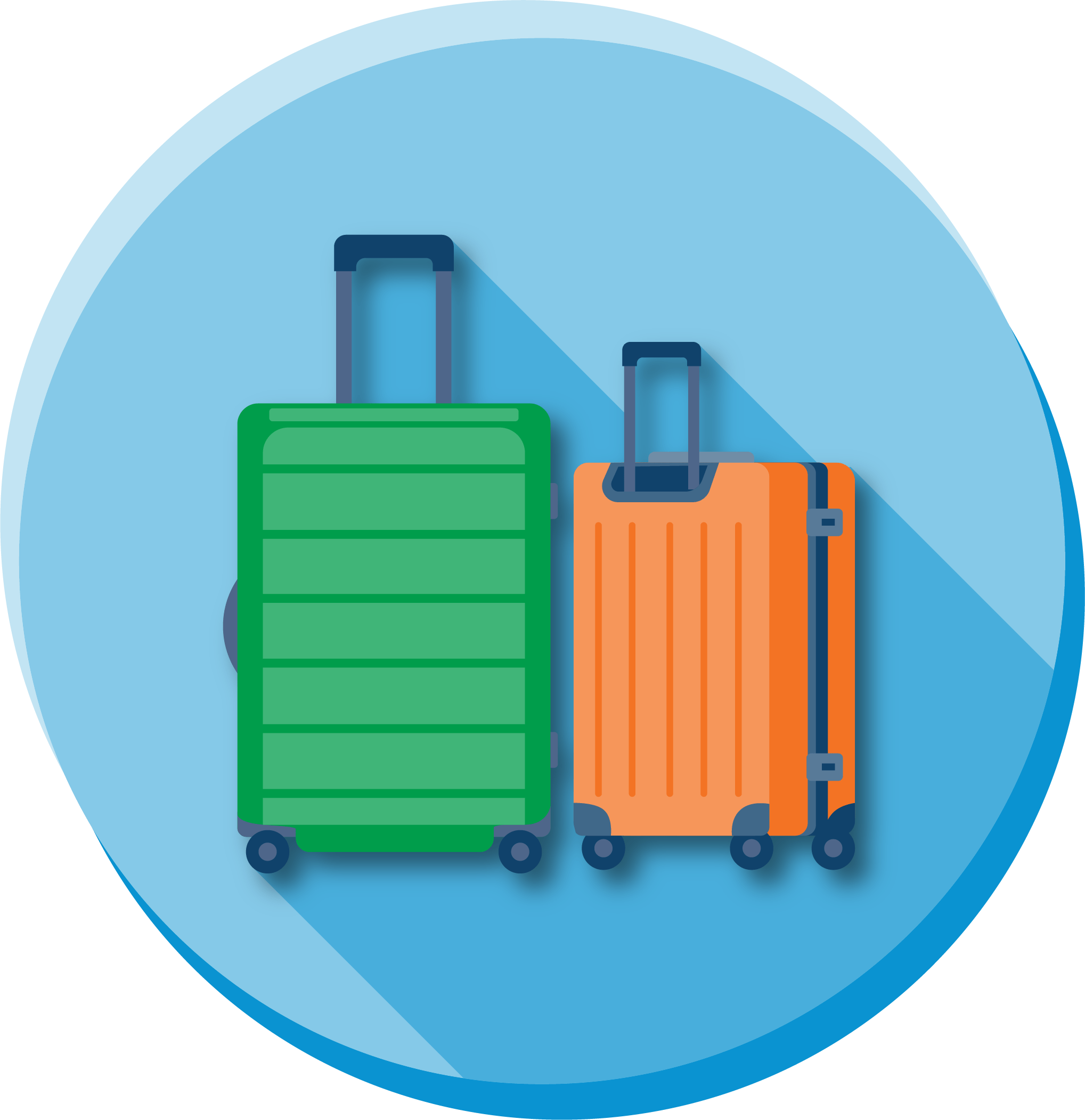 Large green suitcase and medium orange suitcase