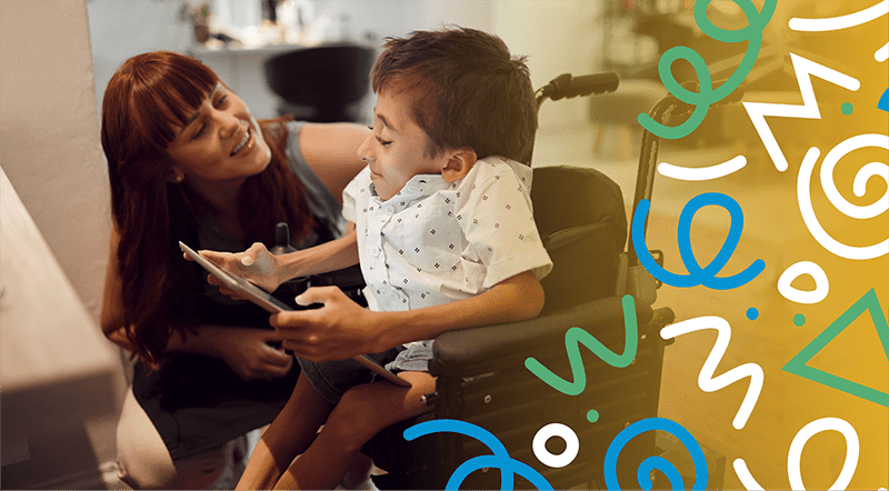 Woman with boy in wheelchair