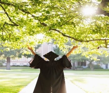 Rear view of person in academic regalia