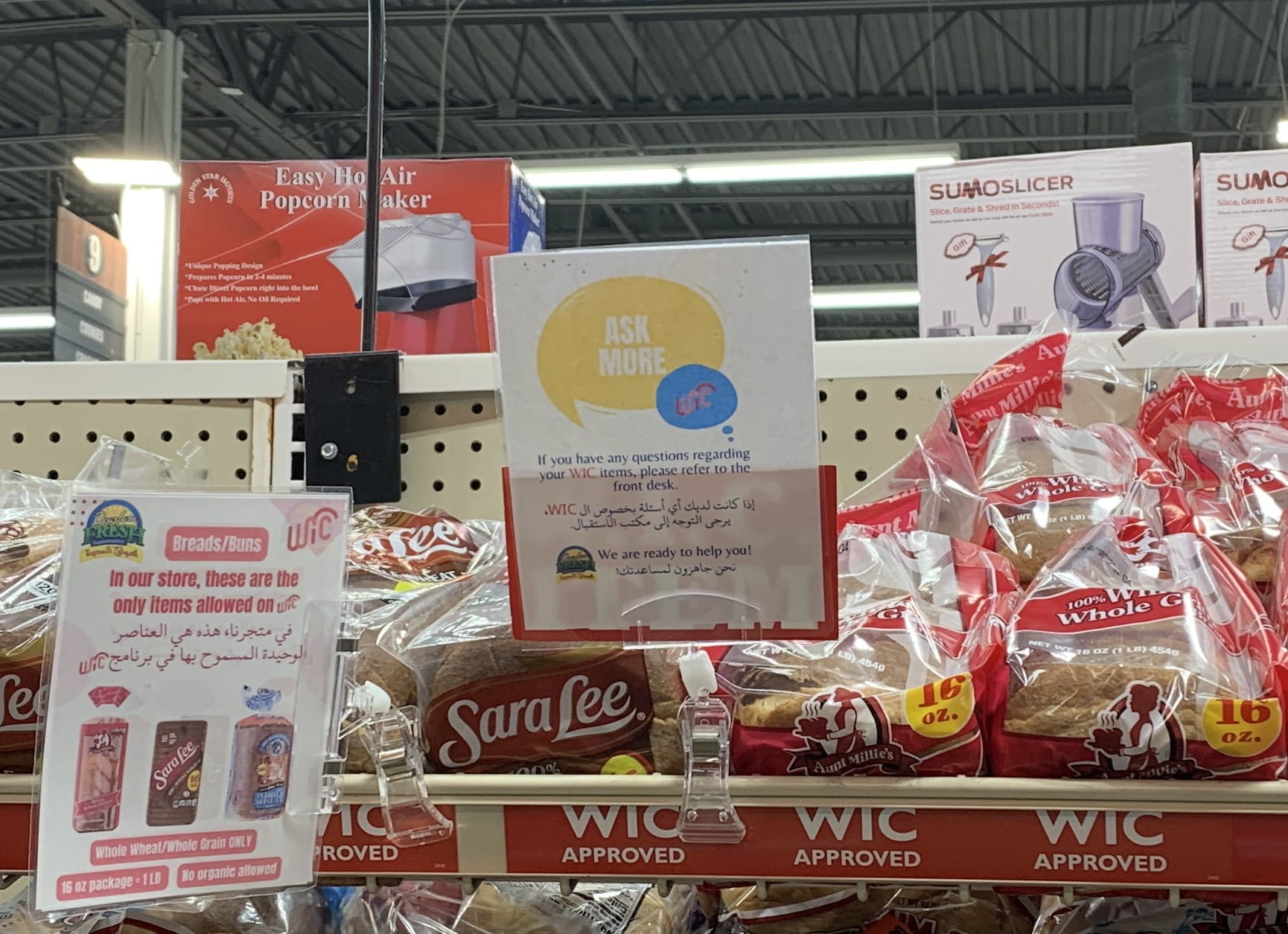 signs over bread display
