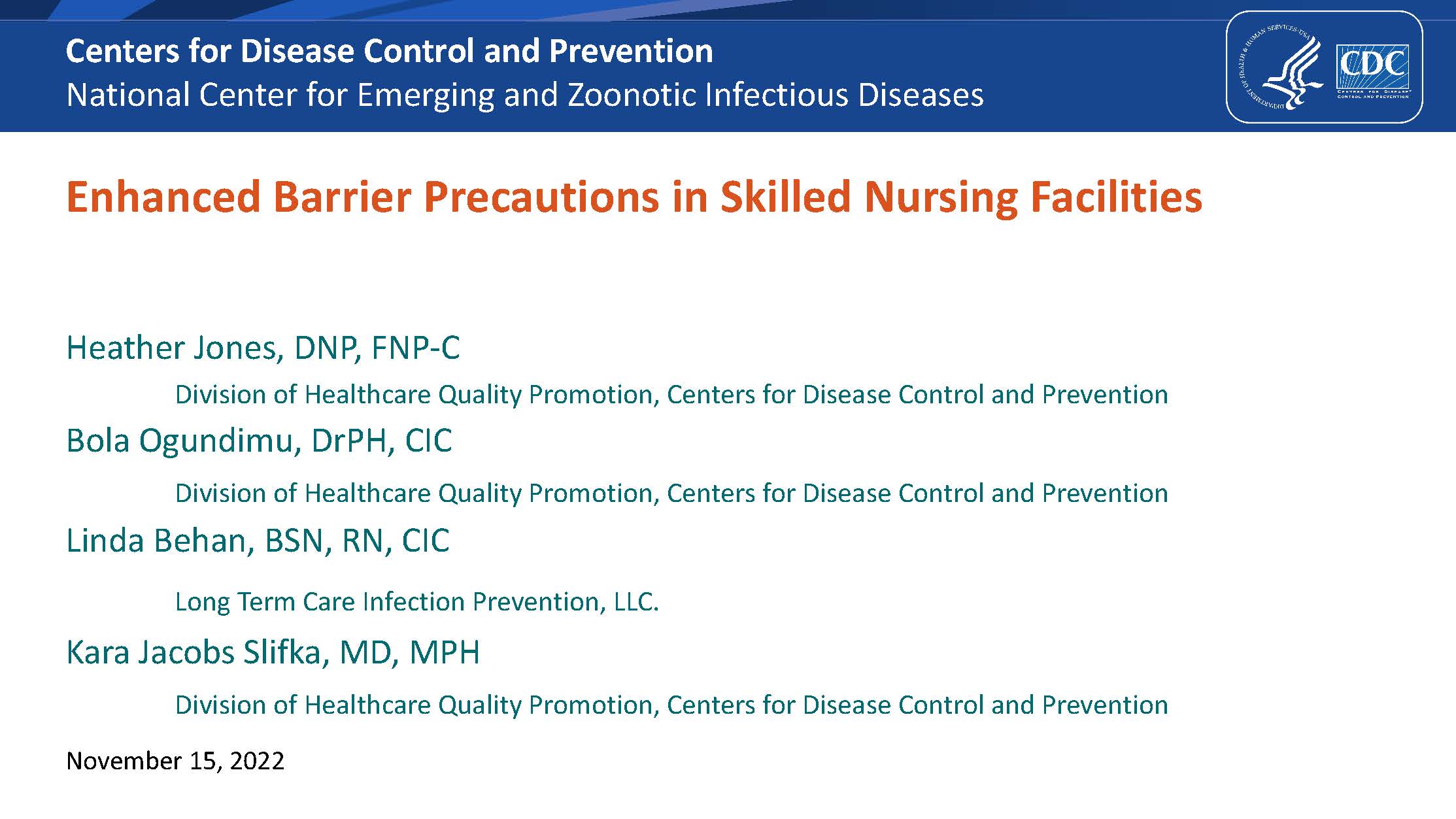 CDC Enhanced Barrier Precautions Implementation