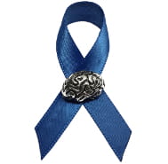 Blue looped stroke observation ribbon with brain pin inserted in middle