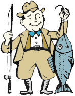 Cartoon drawing of man with fish