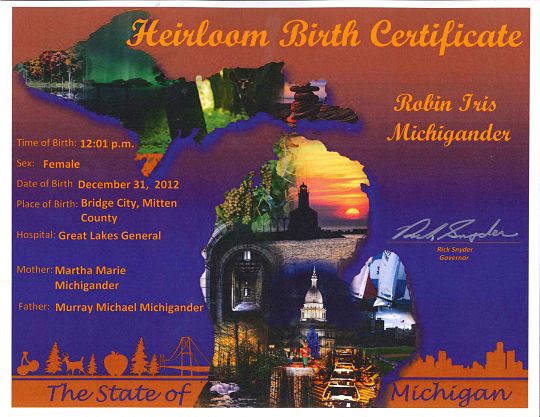 Special Memories Heirloom Birth Certificate
