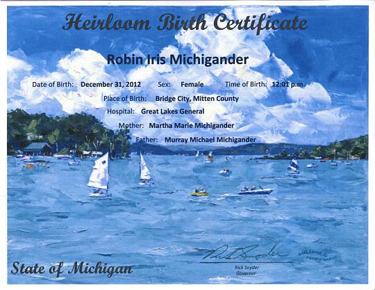 Michigan Blues Heirloom Birth Certificate
