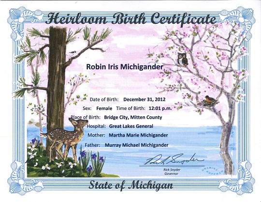 Pleasant Peninsula Heirloom Birth Certificate