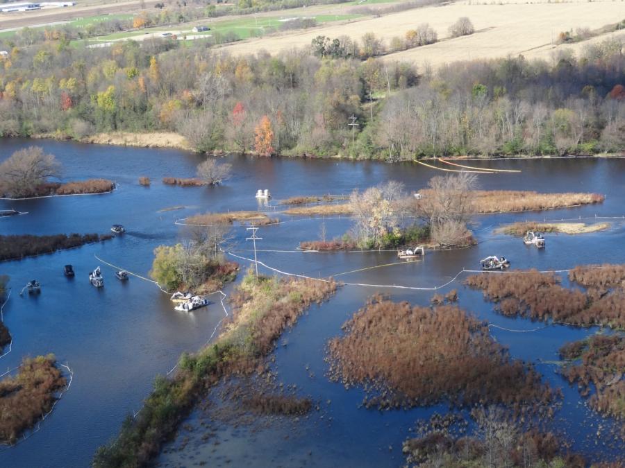 photo of the Morrow Lake Delta and oil recovery work underway, October 2011
