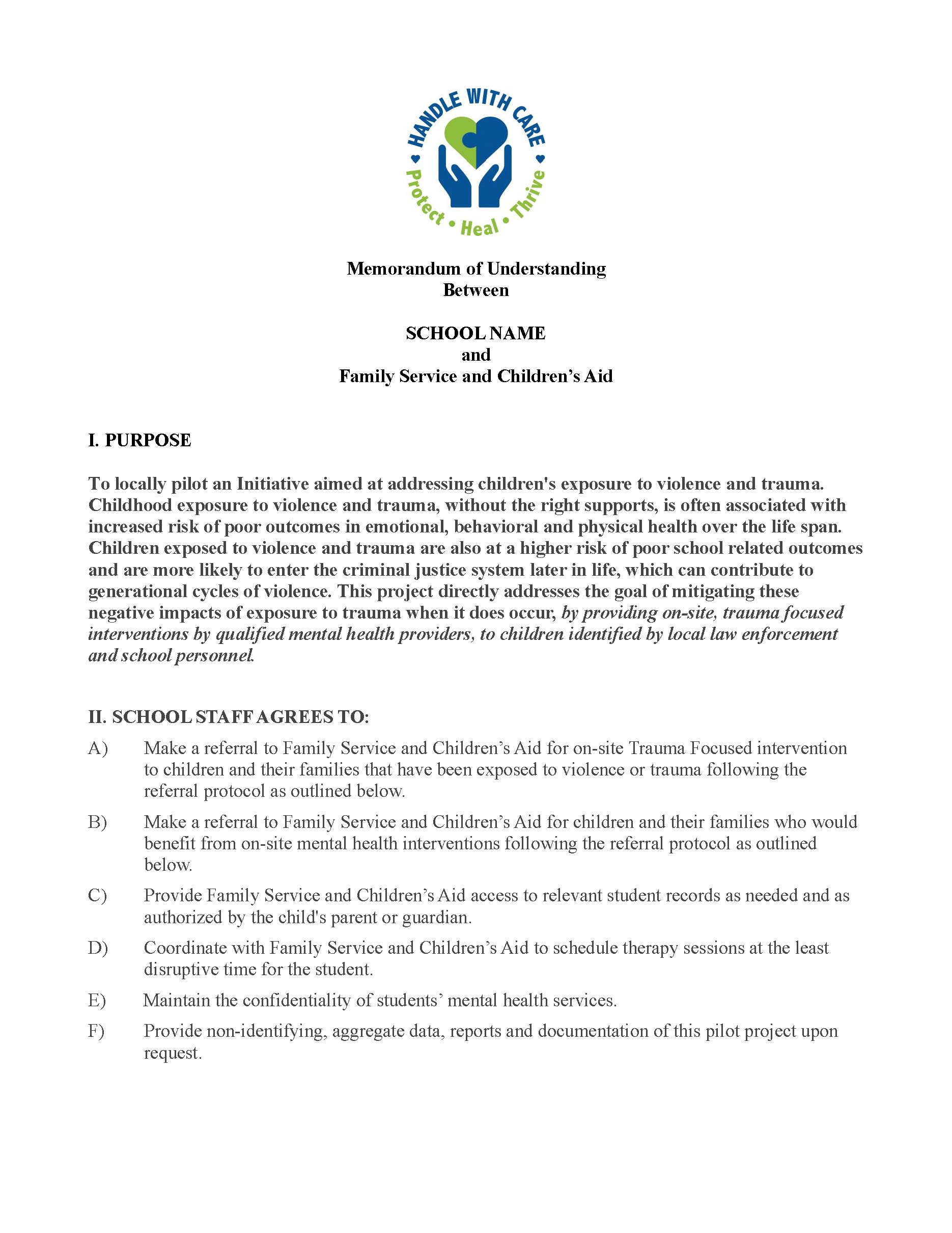 Sample MOU Between School and Mental Health Provider