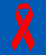 Red ribbon for HIV awareness against blue background