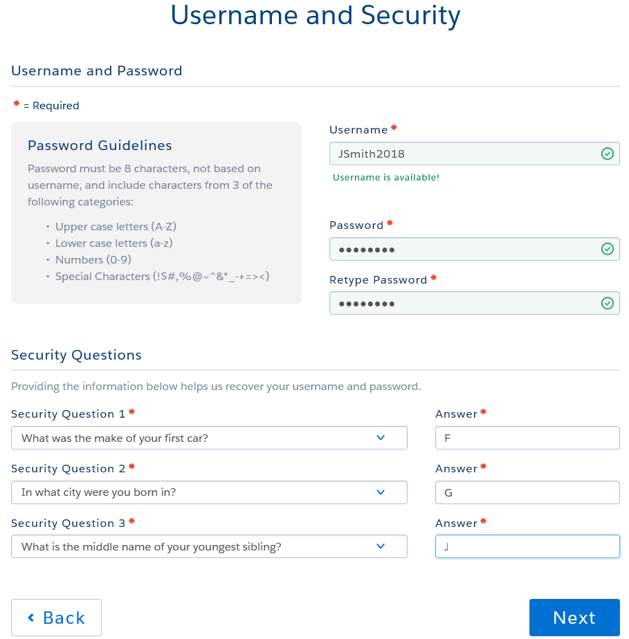 Username and Security screenshot