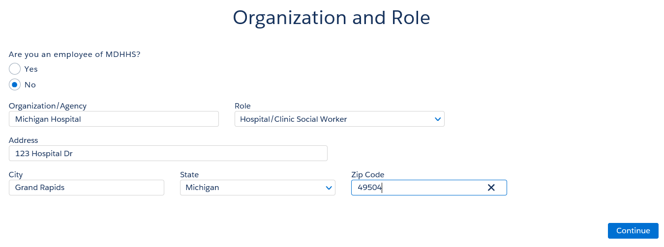 Organization and Role screenshot