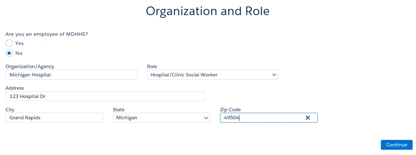 Organization and Role screenshot