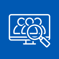 Magnifying glass over computer monitor showing multiple head-and-shoulder stick figures