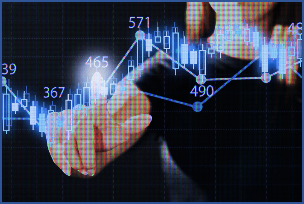 Person touching a screen with data