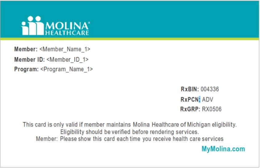 Molina MI Member ID Card