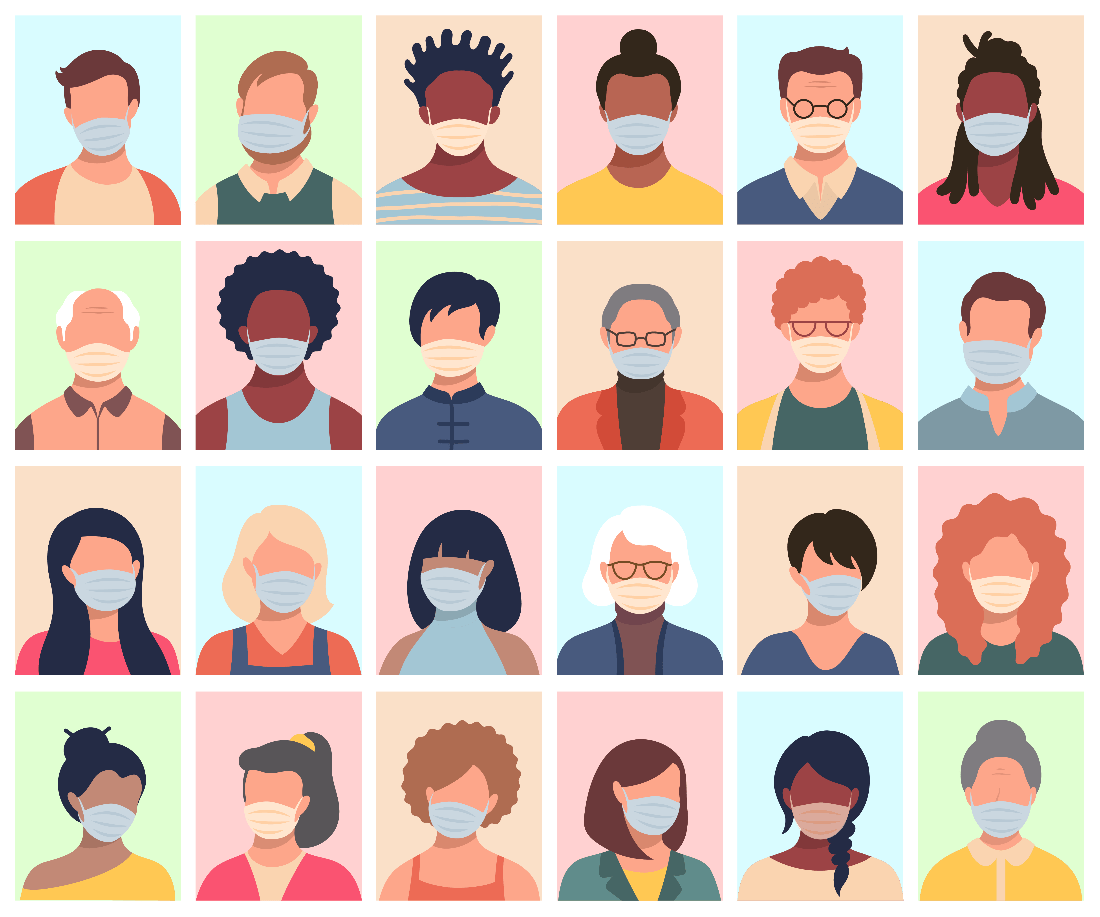 Illustrated Portraits of People Wearing Masks