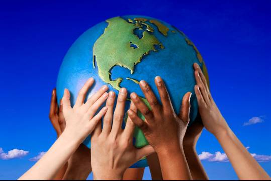 Hands touching the World