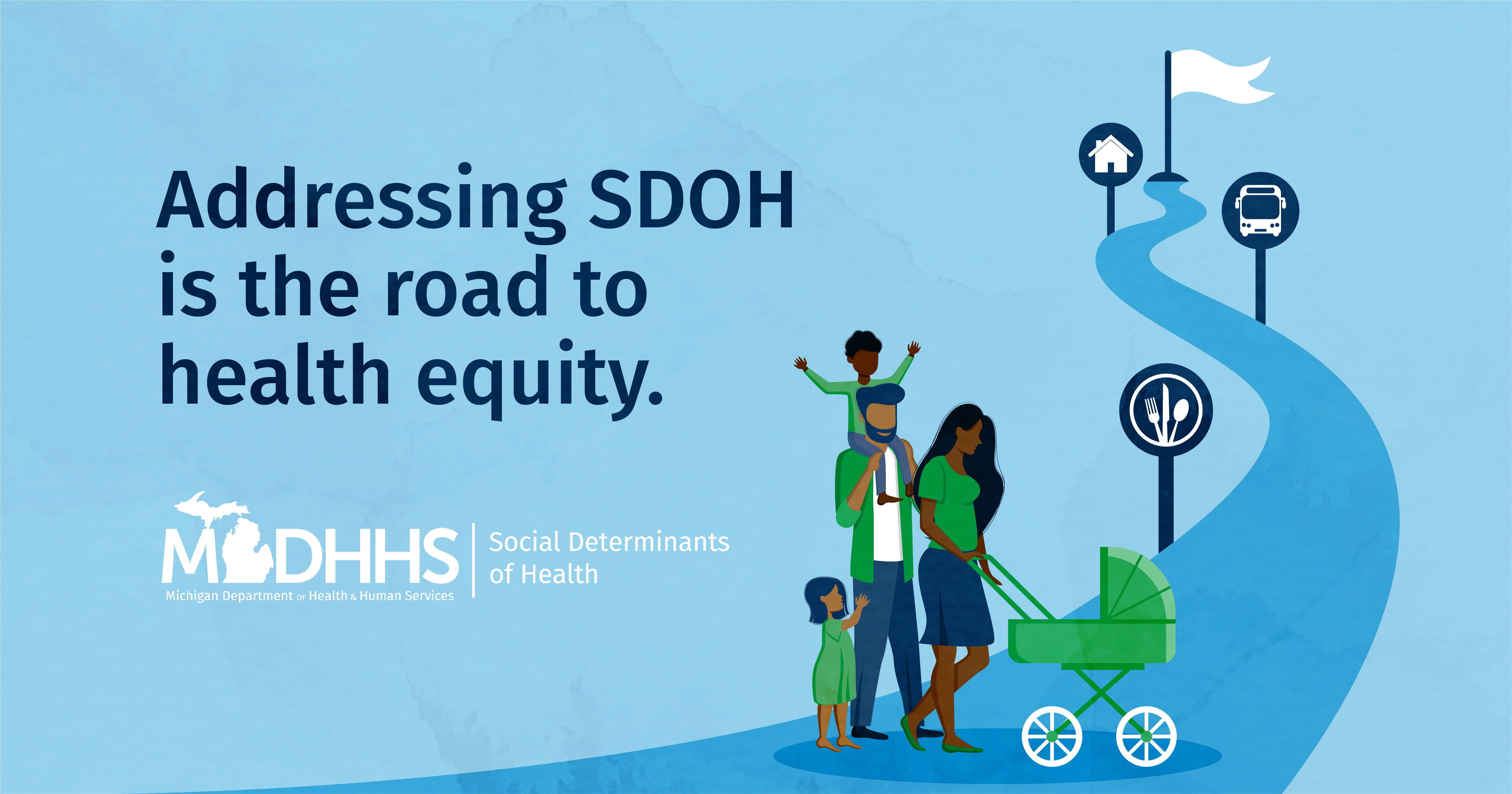 Addressing SDOH is the road to health equity. Facebook Post