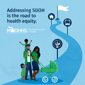 Addressing SDOH is the road to health equity. Instagram Post