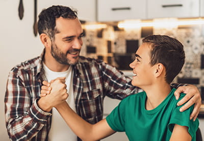 Father and son talking