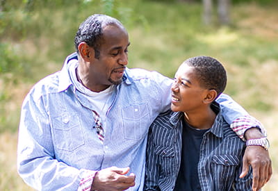 Father and son talking