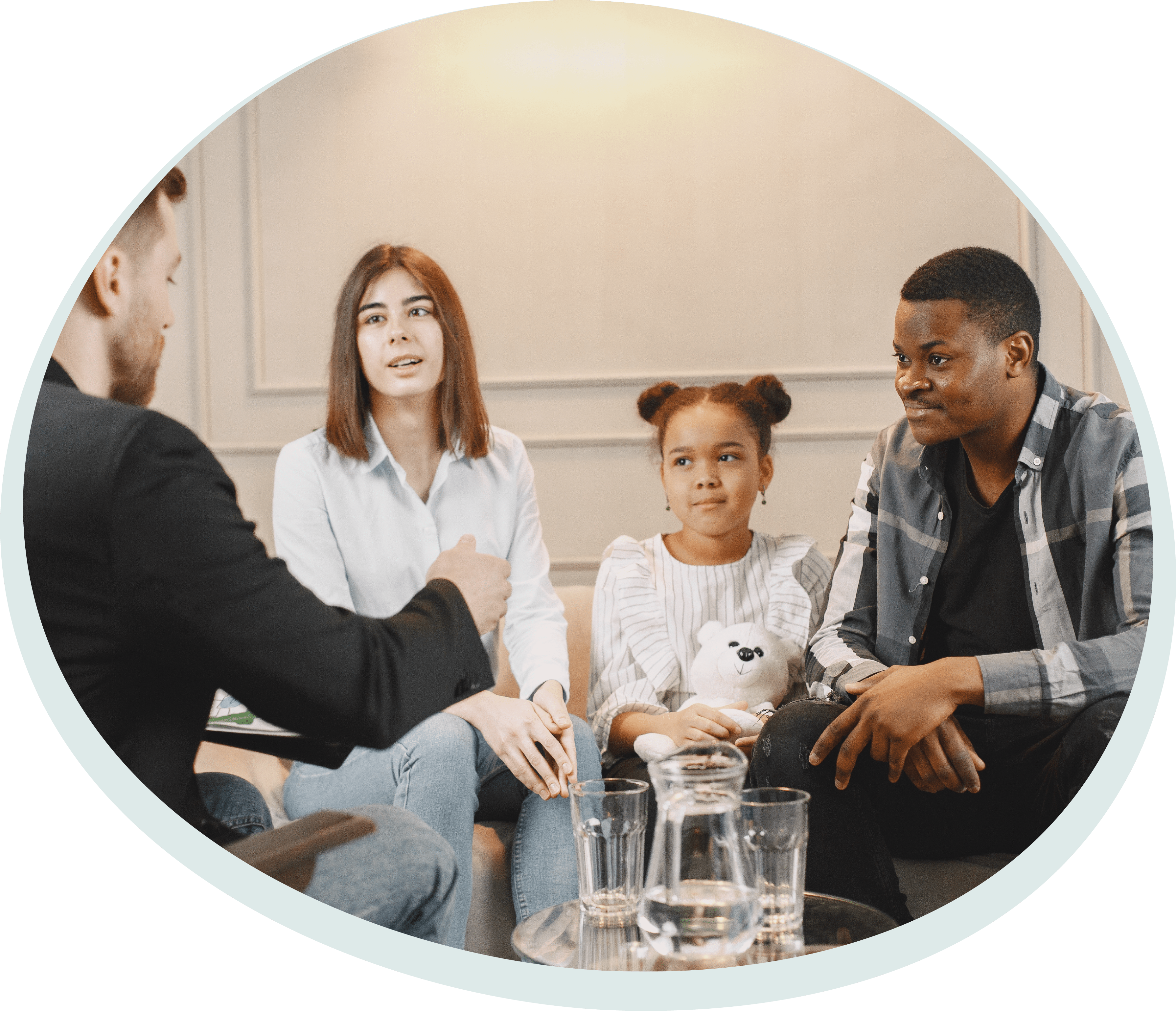 Family talking to care team representative