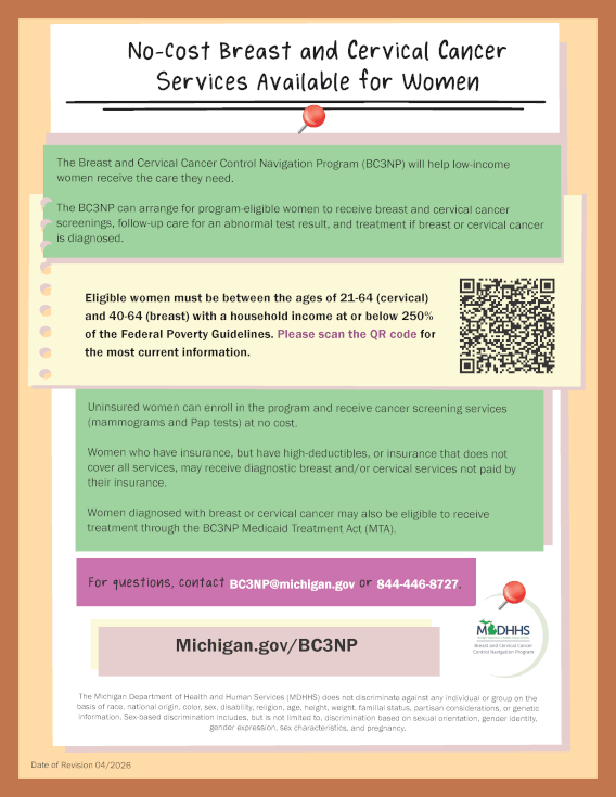 Provider Flyer #2: No-Cost Breast and Cervical Cancer Care Services Available for Women