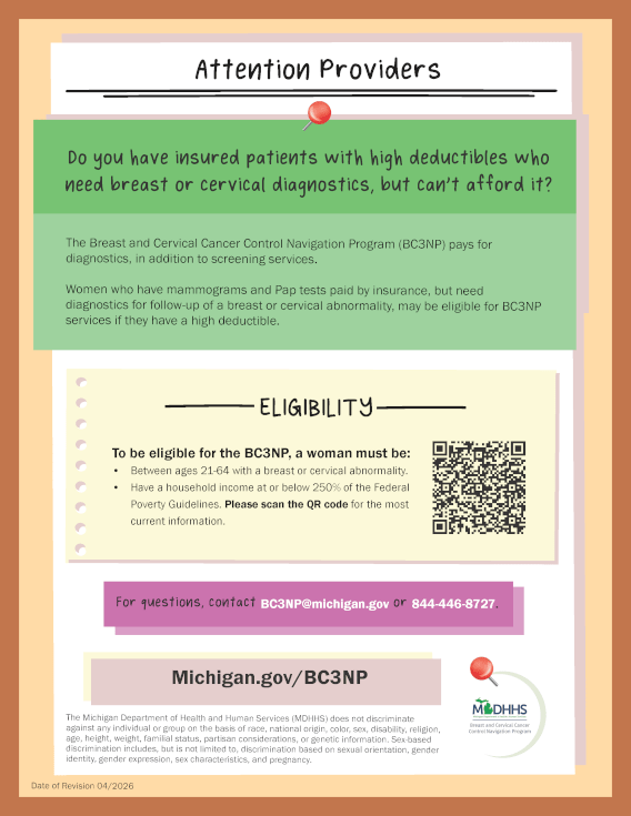 Provider Flyer #4: Do You Have Insured Patients with High Deductibles Who Need Breast or Cervical Diagnostics, But Can't Afford It?