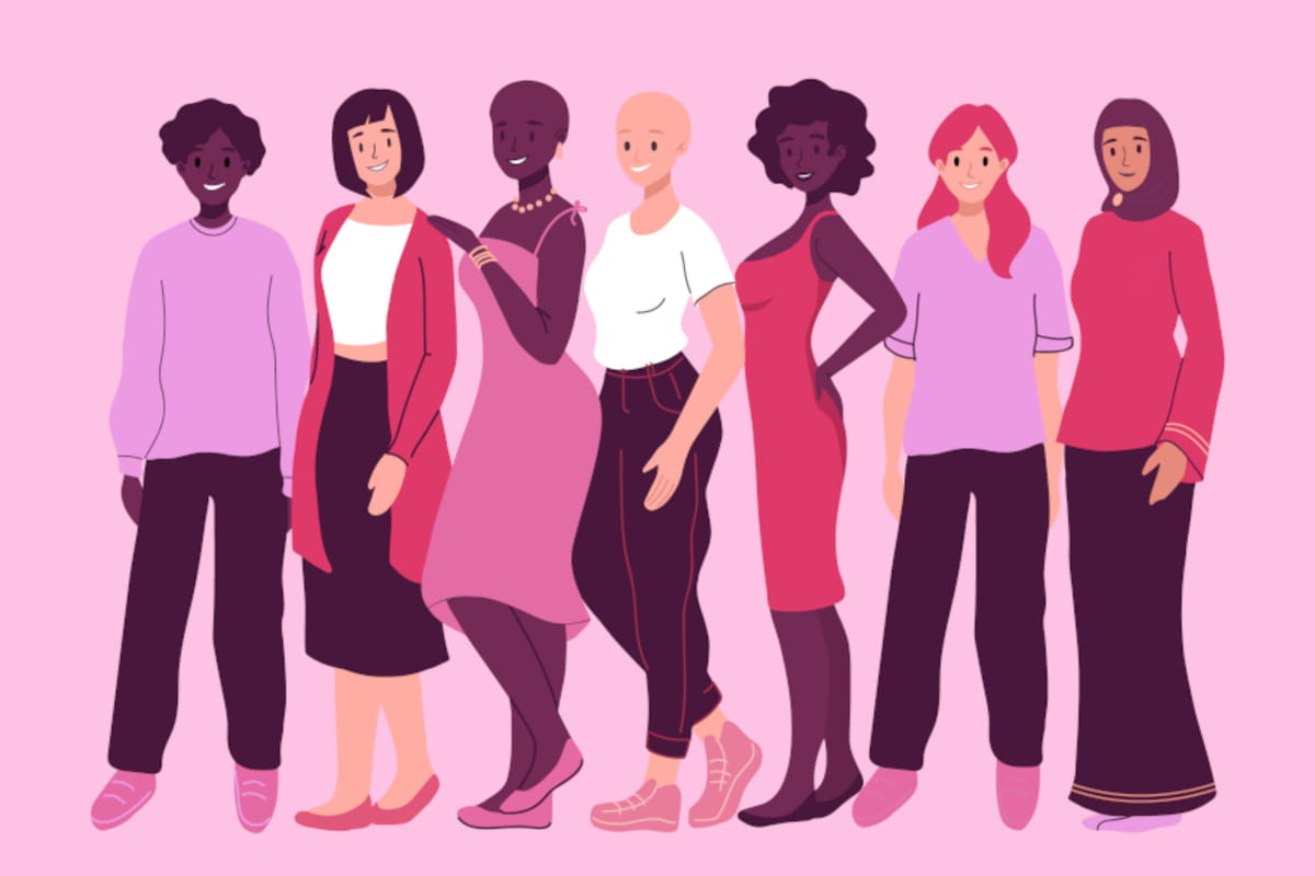 Artwork showing a group of women from diverse ethnic nationalities