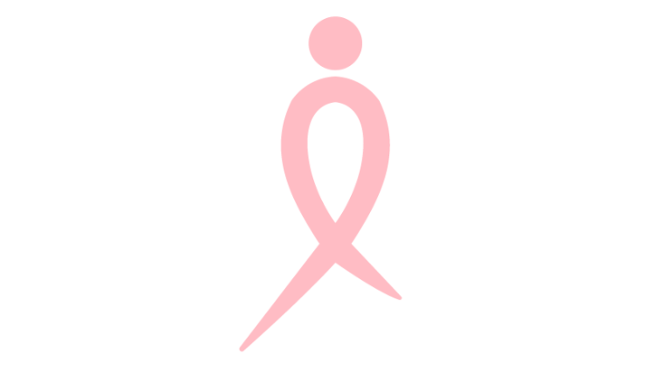 blush pink awareness ribbon looped to look like a person with legs and having a closed pink circle for a head