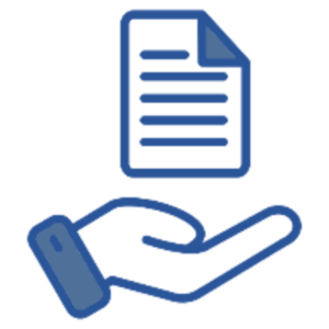 Icon of an open hand and document above the hand