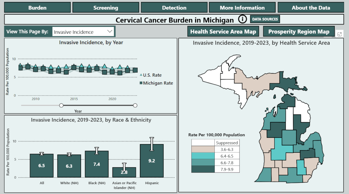 thumbnail image of opening page of Michigan Cervical Cancer Dashboard