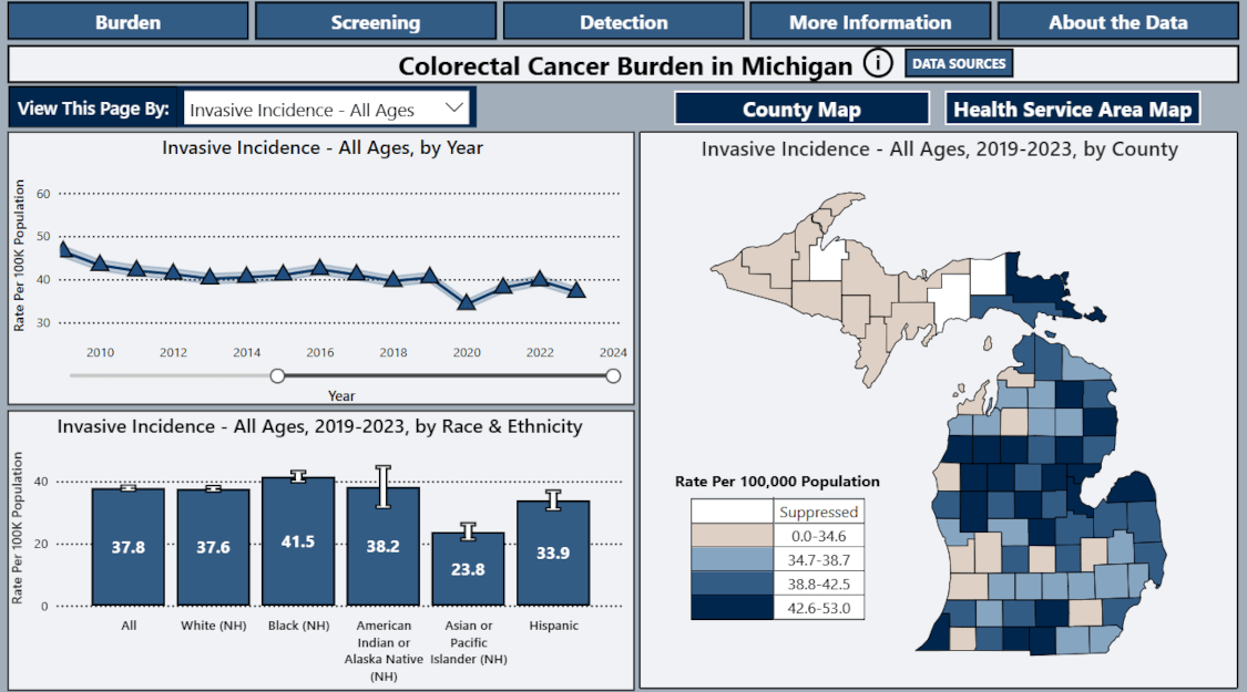 thumbnail image of opening page of Michigan Colorectal Cancer Dashboard