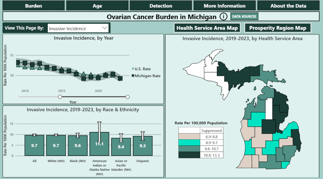 thumbnail image of opening page of Michigan Ovarian Cancer Dashboard