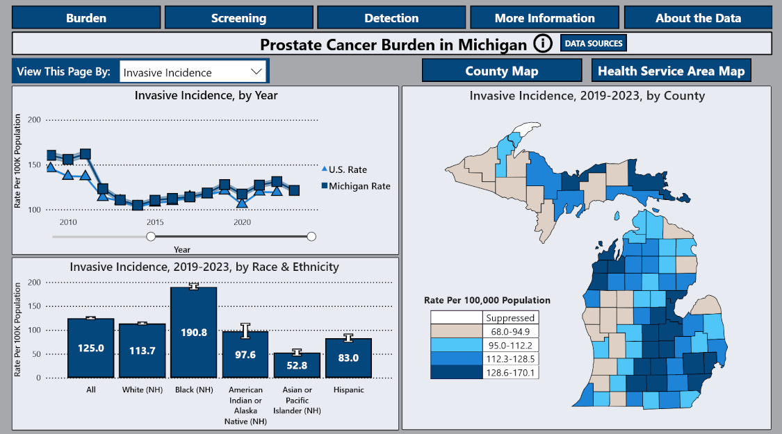 thumbnail image of opening page of Michigan Prostate Cancer Dashboard