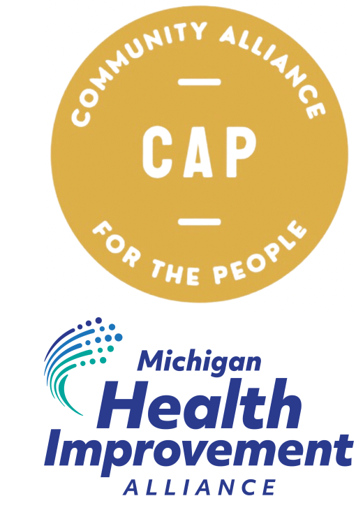 Saginaw Community Alliance for the People (CAP) logo with Michigan Health Improvement Alliance (MiHIA) logo