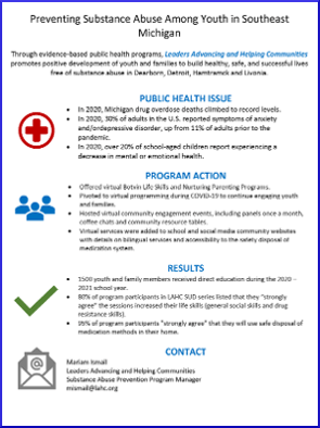 screenshot of NPAO Success Story: Preventing Substance Abuse Among Youth in Southeast Michigan