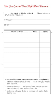 back of Blood Pressure Tracking Card
