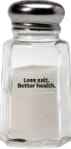salt shaker with salt inside and inscription on shaker reading